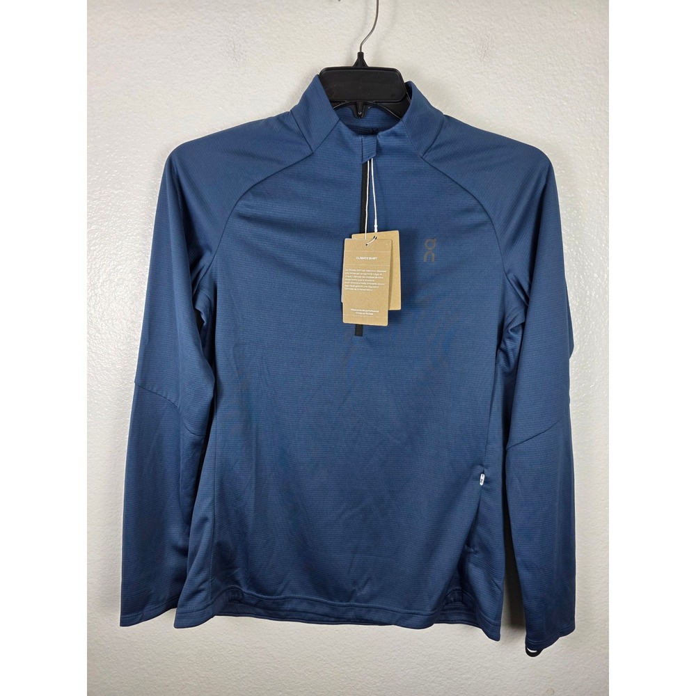 On Running Women Climate Shirt Denim Blue Quarter Zip Long Sleeve Top M